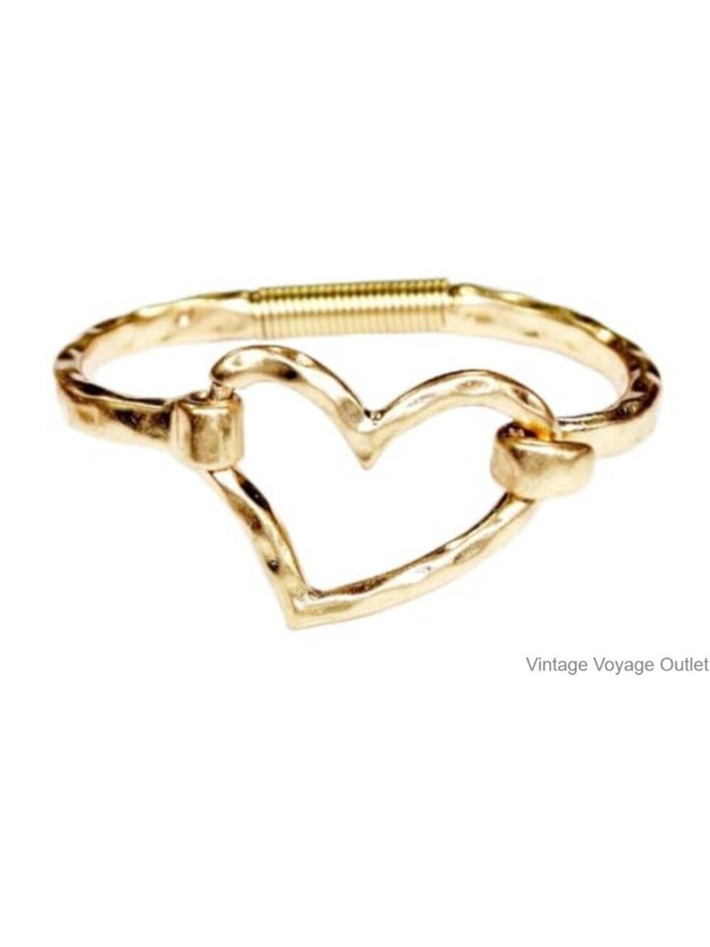 Hammered Geometric Spring Tension Hook Cuff Bracelet Gold Plated Alloy Bangle